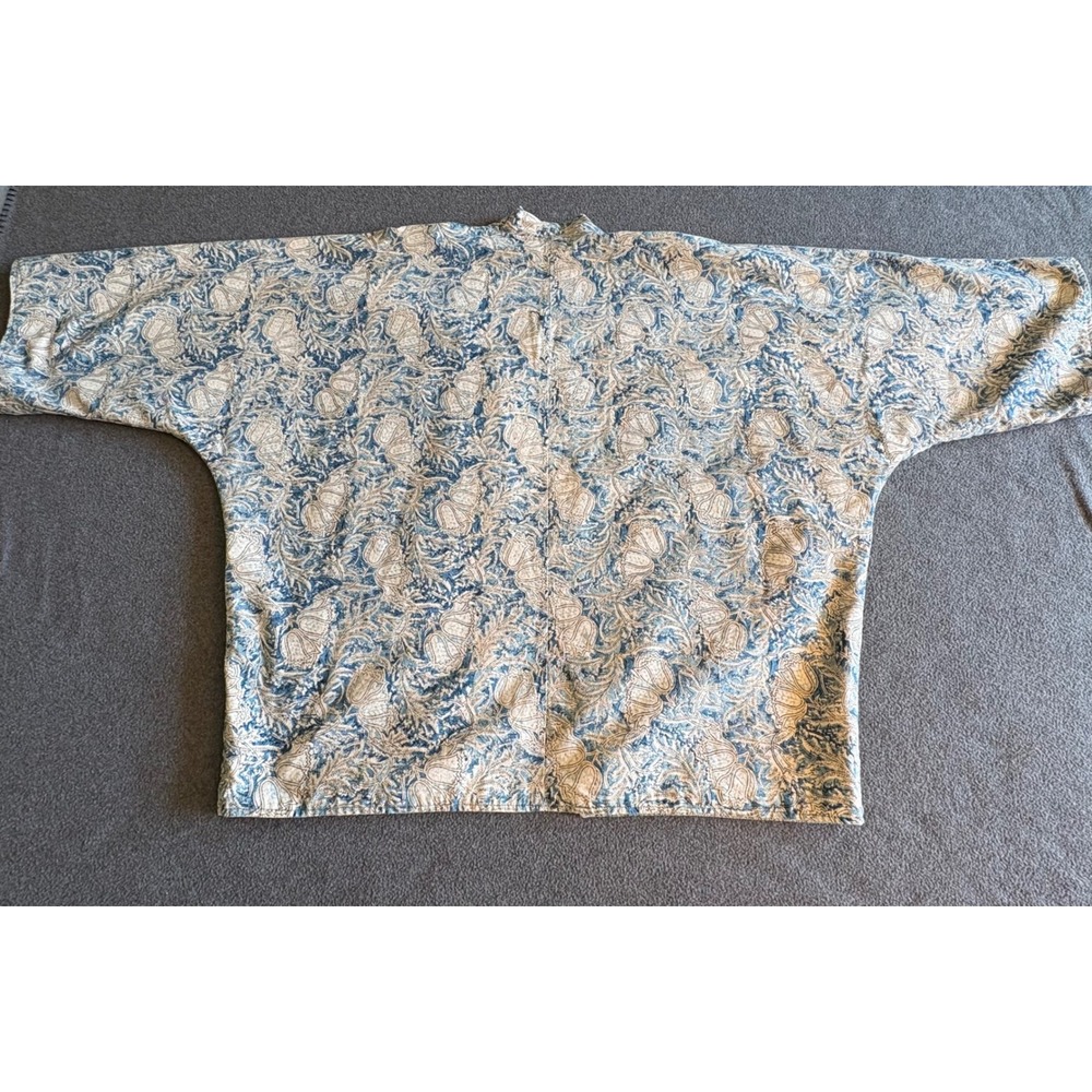 Pondicherri Blue Cream Floral Cotton Kimono Jacket Block Print India Womens OS - Picture 2 of 7
